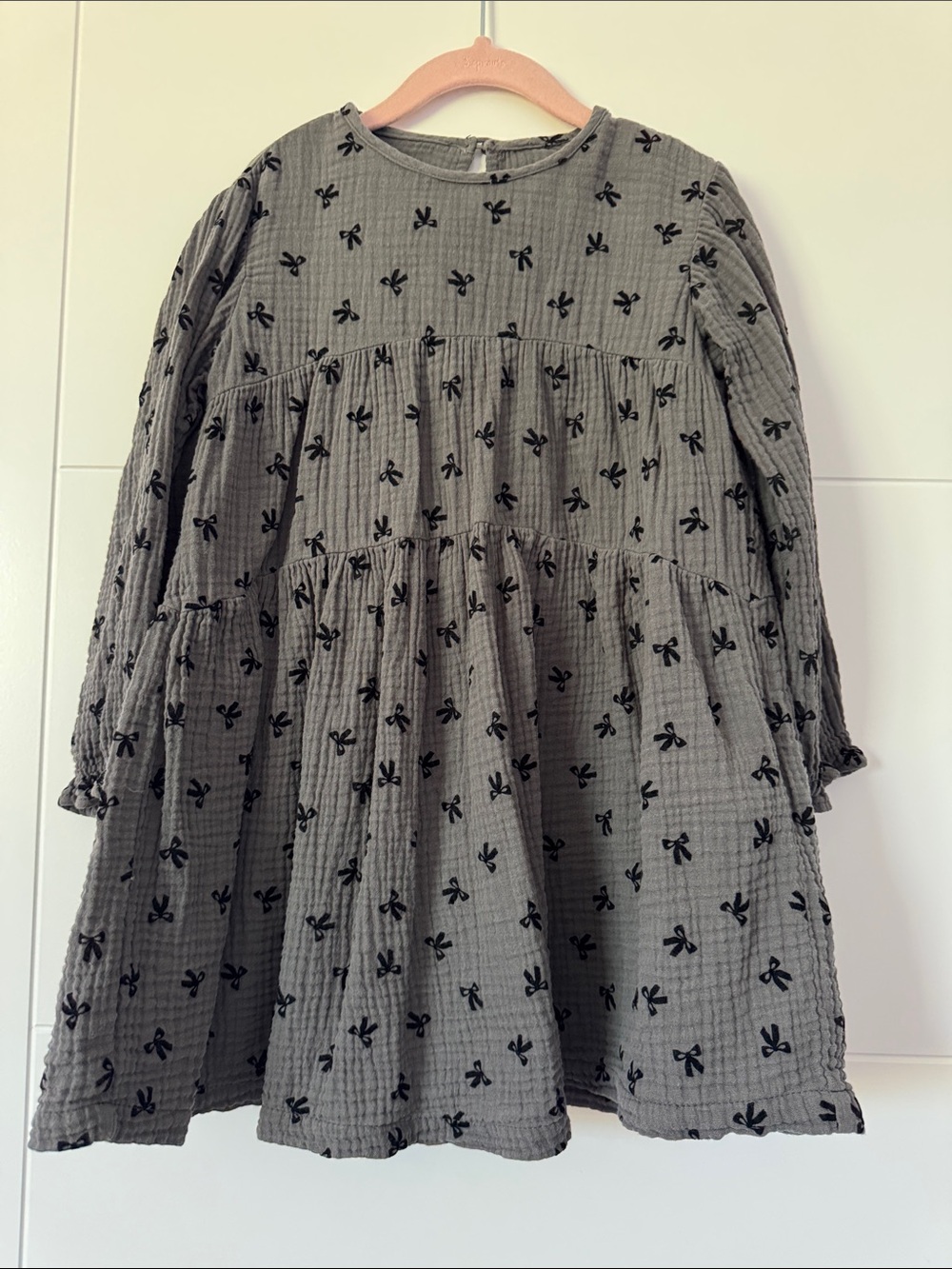 Zara Olive Green Tiered Dress with Black Bow Motif